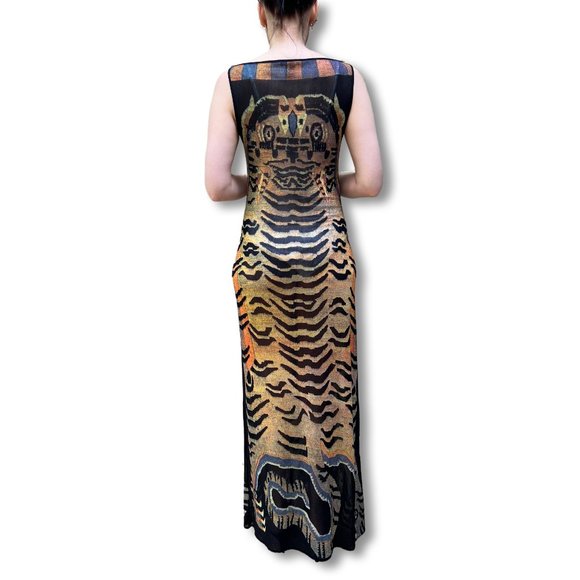 Vintage Vivienne Tam Tiger Print Sleeveless Maxi Sheath Dress Size 3(S/M) - Picture 2 of 7